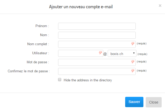 Interface Boxis du service Microsoft Exchange 2016 - AddMailboxes